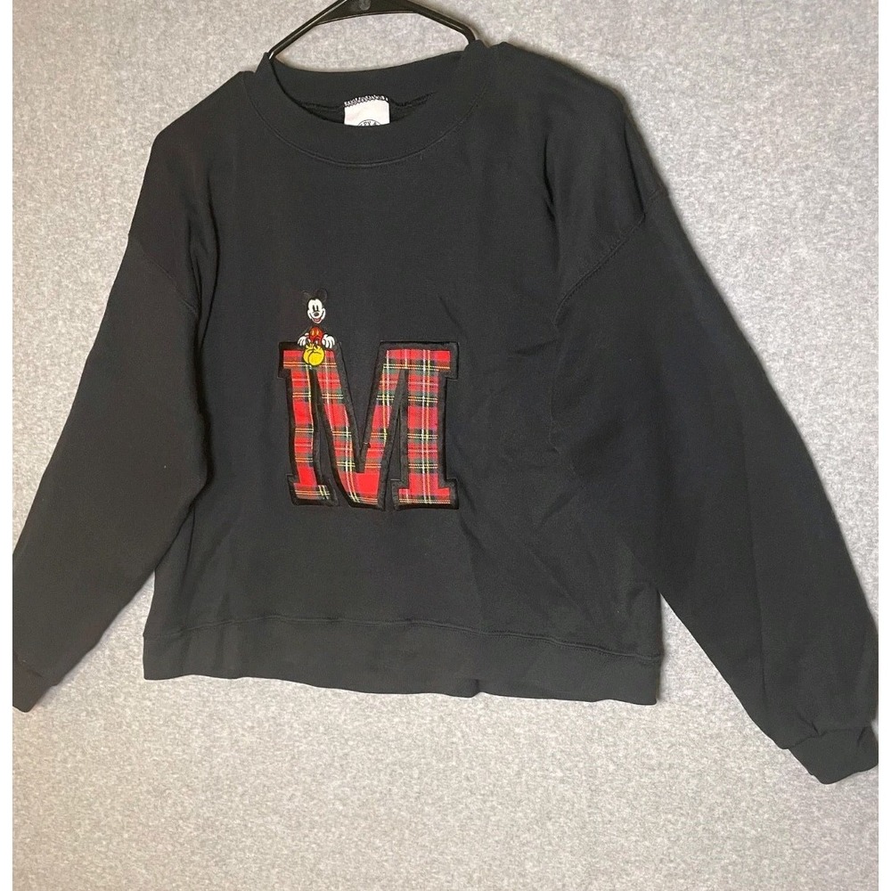 Vintage Mickey & Co Crew Neck Sweater Womens Large Red Tartan Plaid Logo Cropped